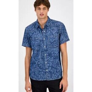 Sun & Stone Men’s Printed Denim Shortsleeve Paisley Blue-L